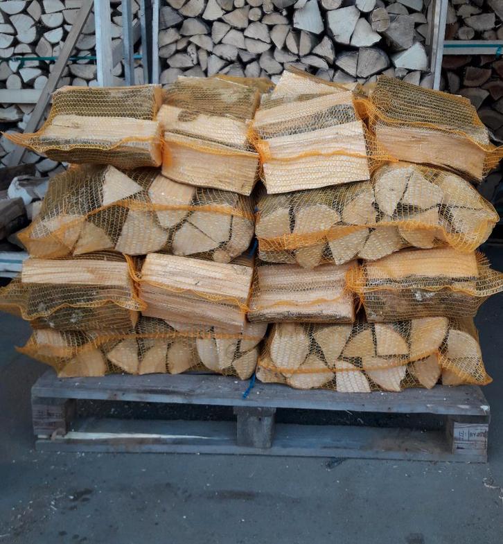 stookklaar HAARDHOUT in NETZAKKEN (eik,es,berk,haagbeuk), Tuin en Terras, Haardhout, Blokken, 6 m³ of meer, Ophalen