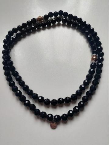 Tisento zwart facet geslepen onyx beads+925 zilveren beads  beschikbaar voor biedingen