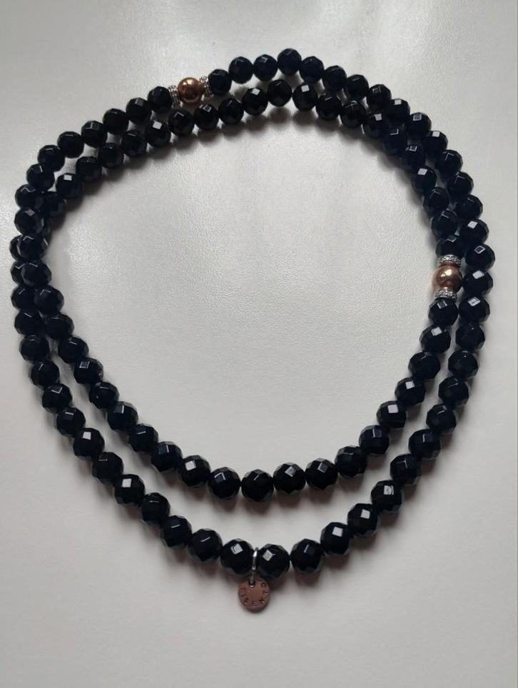 Tisento zwart facet geslepen onyx beads+925 zilveren beads, Sieraden, Tassen en Uiterlijk, Kettingen, Zo goed als nieuw, Zilver