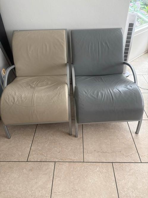 Harvink Fauteuils - Set van 2, Huis en Inrichting, Stoelen, Gebruikt, Twee, Leer, Grijs, Ophalen of Verzenden