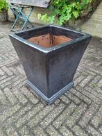 Grote bloempot zwart/antraciet grijs vierkant, Vierkant, Tuin, Zo goed als nieuw, Aardewerk