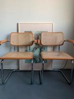 2 Marcel Breuer Thonet stijl Rotan Webbing Buisframe stoelen, Huis en Inrichting, Stoelen, Ophalen, Twee, Bruin, Zo goed als nieuw