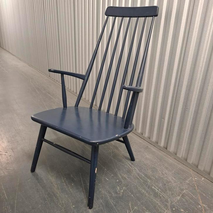 Vintage houten stoel fauteuil spijlenstoel, Huis en Inrichting, Stoelen, Gebruikt, Eén, Hout, Overige kleuren, Ophalen