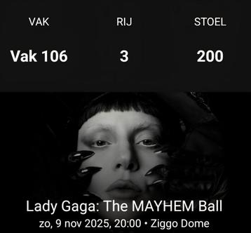 Lady Gaga Amsterdam, 1 ticket, GEWELDIGE PLEK beschikbaar voor biedingen