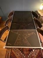 Tafel rookglas met 6 stoelen, Huis en Inrichting, Tafels | Eettafels, Ophalen, Gebruikt, Rechthoekig, 50 tot 100 cm