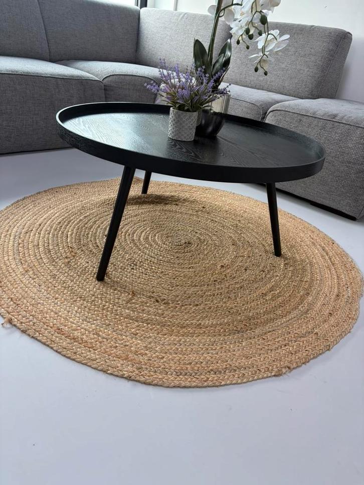 Trendy zwarte bijzettafel, Huis en Inrichting, Tafels | Bijzettafels, Gebruikt, Rond, 45 tot 60 cm, Minder dan 55 cm, Hout, Ophalen