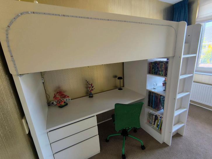 Ikea Stuva Hoogslaper, Huis en Inrichting, Slaapkamer | Bedden, Gebruikt, Eenpersoons, 90 cm, Hout, Wit, Ophalen