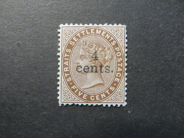 A06198: Straits Settlements QV 4 c CA, Postzegels en Munten, Postzegels | Azië, Ophalen of Verzenden