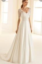 Zgan Bianco Evento trouwjurk satijn kant mouwen maat 38, Ophalen of Verzenden, Zo goed als nieuw, Wit, Trouwjurk