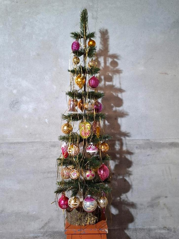 Set feathertree kerstboom oude vintage kerstballen lametta, Diversen, Kerst, Ophalen of Verzenden
