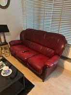 Rode lederen driezitsbank zsm weg, Huis en Inrichting, Ophalen, Gebruikt, Driepersoons, Rechte bank