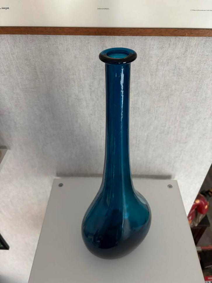 Empoli Murano Blauwe Fles Vaas 50cm, Antiek en Kunst, Antiek | Glas en Kristal, Ophalen of Verzenden