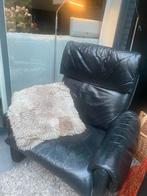 GRATIS: Zwarte leren fauteuil, Ophalen, Gebruikt, Minder dan 75 cm, Leer