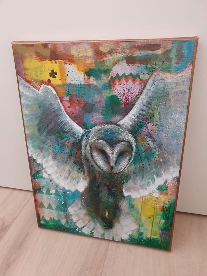 Schilderij op doek uil 30x40cm, Antiek en Kunst, Kunst | Schilderijen | Abstract, Ophalen of Verzenden