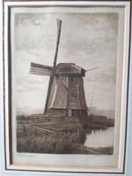 Antieke ets watermolen., Antiek en Kunst, Ophalen of Verzenden