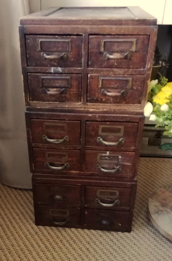 Antieke archief ladekast bestaande uit 3 losse ladeblokken, Antiek en Kunst, Curiosa en Brocante, Ophalen