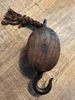Vintage Houten Katrol - Robuust & Decoratief, Antiek en Kunst, Ophalen of Verzenden