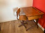 Vintage school bankje met stoeltje, Ophalen, Gebruikt, Tafel(s) en Stoel(en)