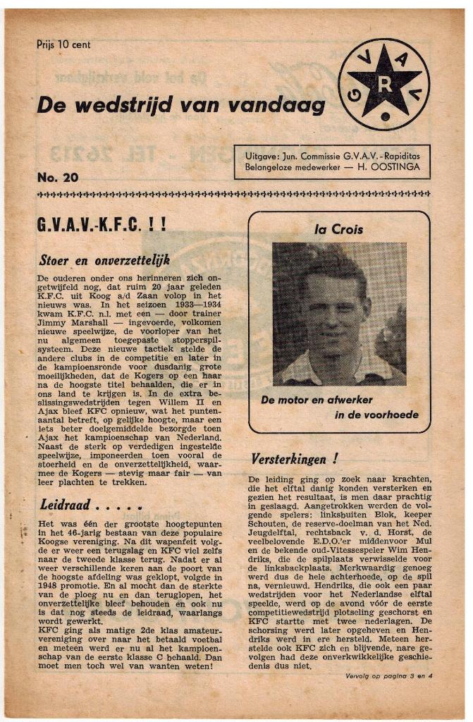 Programma GVAV - KFC van de Promotie competitie 1955 - 1956, Verzamelen, Sportartikelen en Voetbal, Ophalen of Verzenden, Gebruikt