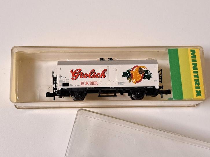 Minitrix NS koelwagon Grolsch Bok Bier, art. 13811, Hobby en Vrije tijd, Modeltreinen | N-Spoor, Zo goed als nieuw, Wagon, Gelijkstroom