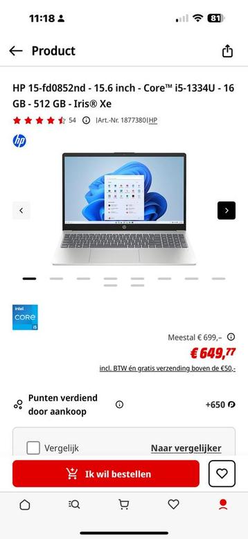 HP Windows laptop beschikbaar voor biedingen