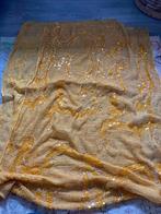 Vintage geel goudkleur geborduurd pailletten sari sjaal boho, Gebruikt, 120 cm of meer, Geel, 200 cm of meer