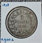 Zilveren 5 francs 1838, Postzegels en Munten, Munten | België, Ophalen of Verzenden