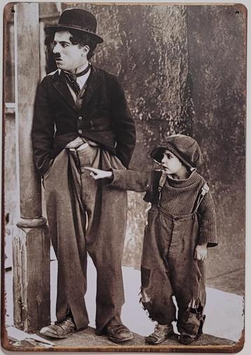 Charlie Chaplin with kid reclamebord van metaal wandbord  beschikbaar voor biedingen