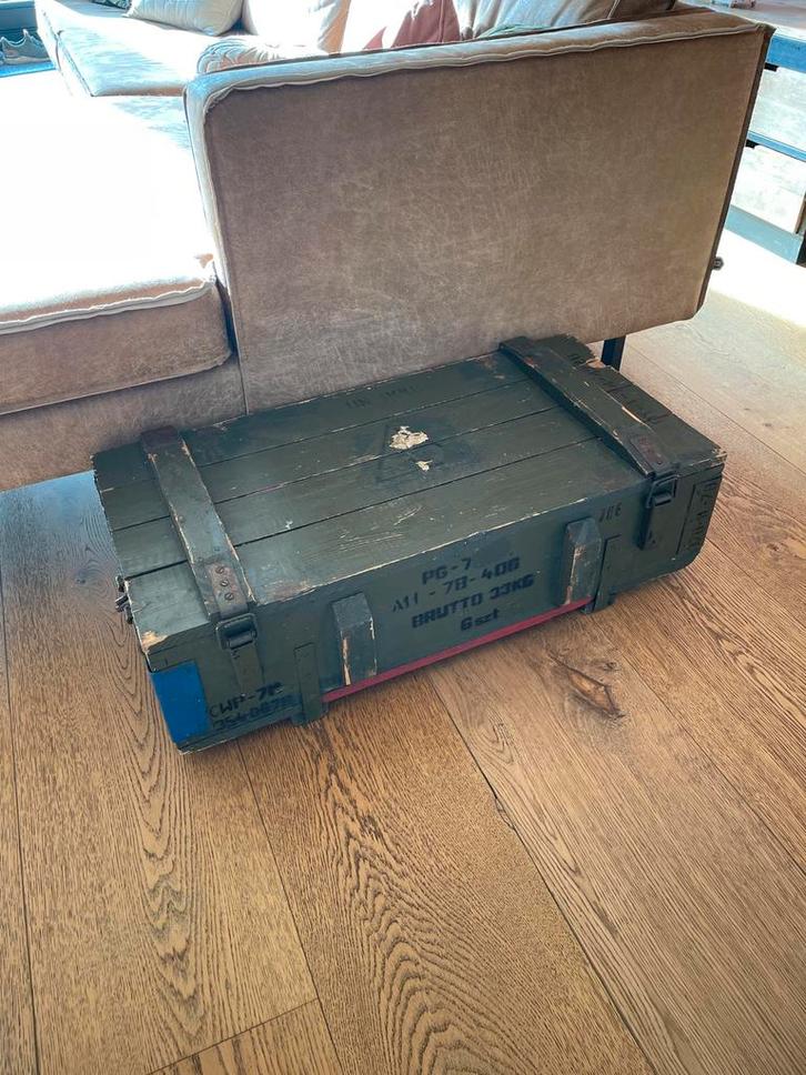 Oude Munitiekist - Stoere Opbergkist, Huis en Inrichting, Woonaccessoires | Kisten, Gebruikt, Minder dan 50 cm, Metaal, Ophalen
