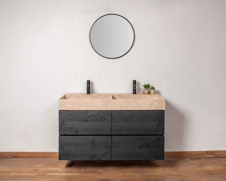 Badkamermeubel | Tavertin wasbak | 120 cm | incl. kranen, Huis en Inrichting, Badkamer | Badkamermeubels, Nieuw, Wasbak of Wastafel