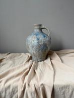 Vintage ceramic beige blauw craquelé vaas met greep h24cm, Huis en Inrichting, Woonaccessoires | Vazen, Overige kleuren, Aardewerk of Porselein
