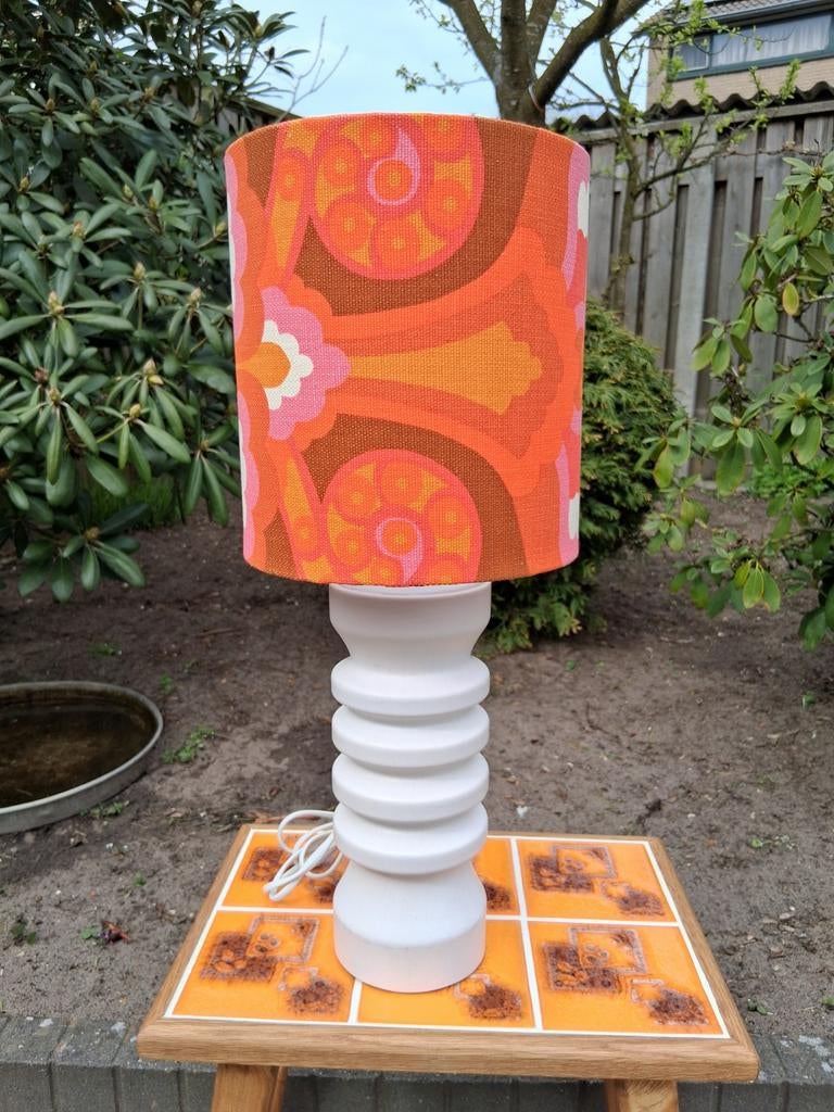 Hele mooie 70's Flora Holland vaaslamp met vintage kap., Ophalen of Verzenden, Zo goed als nieuw