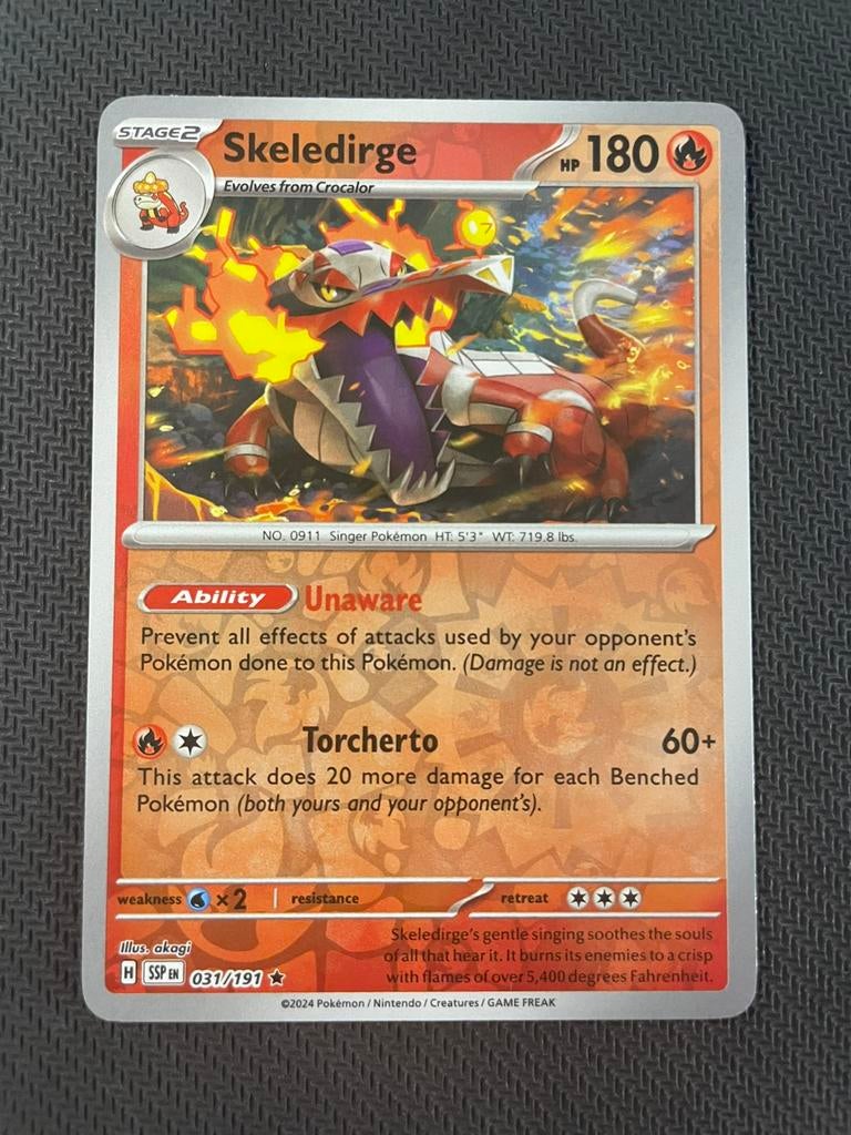 Skeledirge 031/191 Rare Reverse Holo Surging Sparks, Verzenden, Zo goed als nieuw