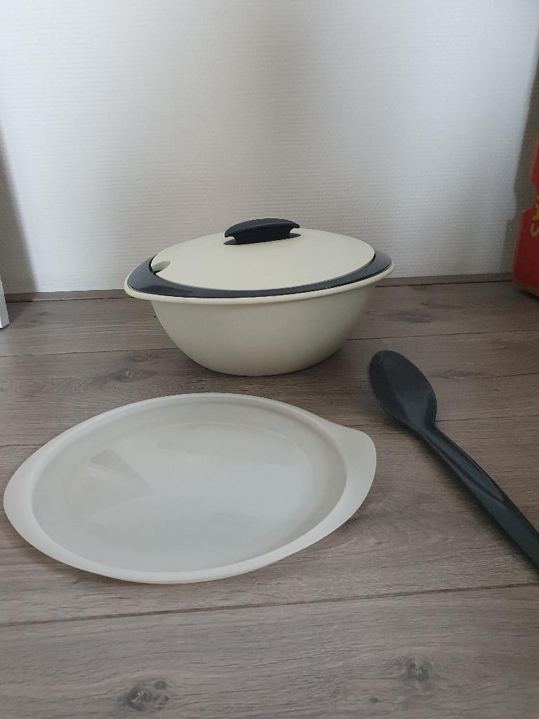 Tupperware serveerschaal met lepel 4946a 3, Huis en Inrichting, Keuken | Tupperware, Gebruikt, Schaal, Wit, Ophalen of Verzenden