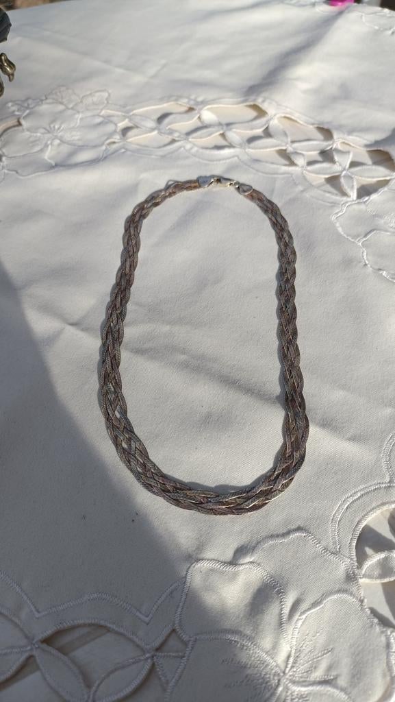 Vintage Tricolor Sterling Zilveren Gevlochten Ketting Italië, Ophalen of Verzenden, Gebruikt, Zilver, Zilver