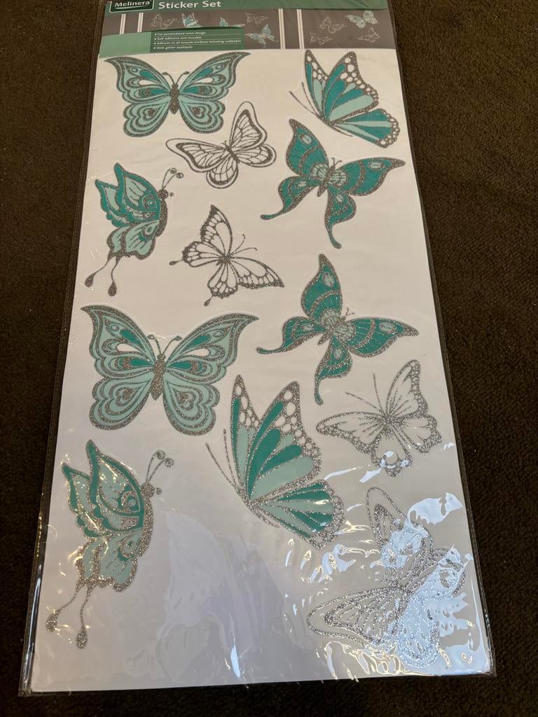 Muurstickers vlinders met glitter - Melinera Sticker Set, Ophalen of Verzenden, Nieuw, Meerdere stickers