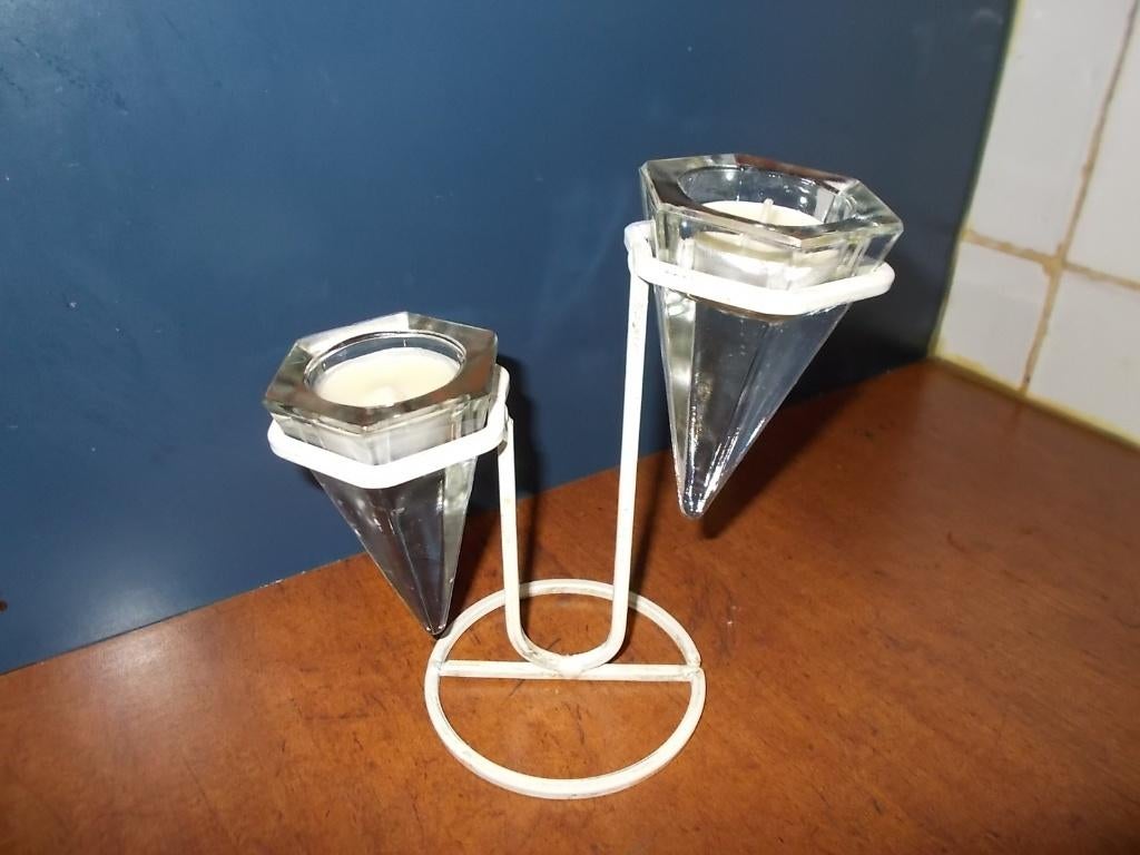 Industriële metalen kandelaar met glas., Antiek en Kunst, Ophalen of Verzenden, Glas