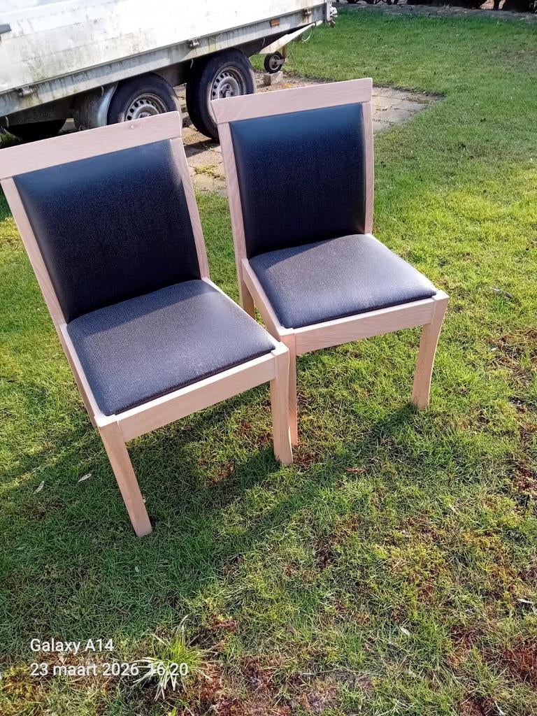 Mooie tafel met 6 stoelen salontafel en 3 spiegels licht eik, Huis en Inrichting, Stoelen, Ophalen, Bruin