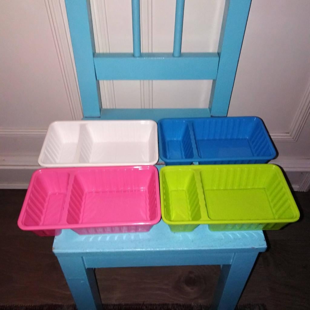 4 Patatbakjes met sausgedeelte kunststof Melamine, Huis en Inrichting, Ophalen, Overige materialen, Overige typen, Zo goed als nieuw