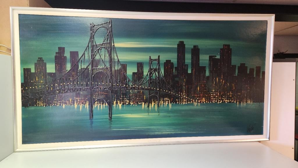 Schilderij met de brooklyn bridge en skyline van New York, Antiek en Kunst, Kunst | Schilderijen | Modern, Ophalen