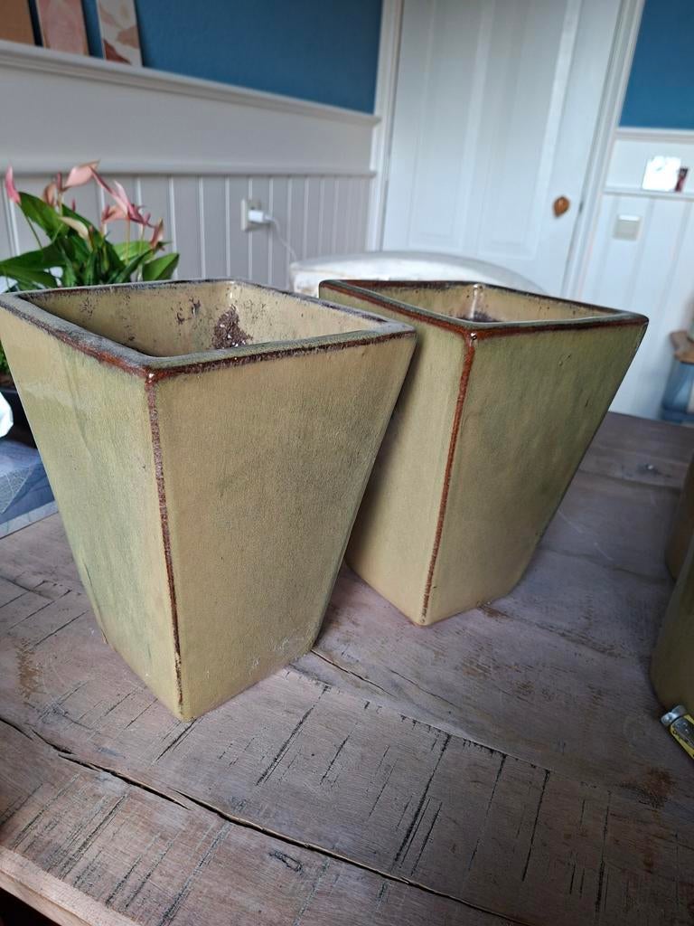 2 prachtige geglazuurde bloempotten voor binnen en buiten, Tuin en Terras, Ophalen of Verzenden