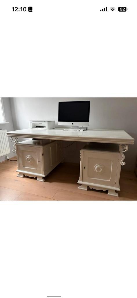 Uniek Vintage Houten Bureau, Huis en Inrichting, Bureaus, Gebruikt, Bureau-kast combinatie, Vintage, Hout, Bruin, Opbergruimte