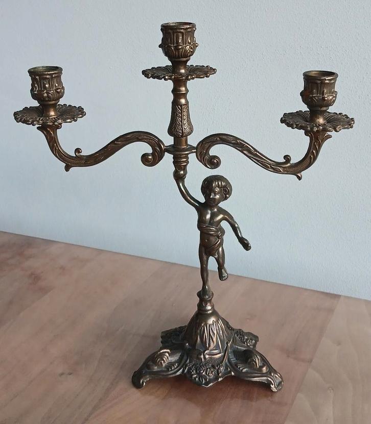 Brons-messing antieke kandelaar, Antiek en Kunst, Antiek | Kandelaars, Koper of Brons, Ophalen of Verzenden