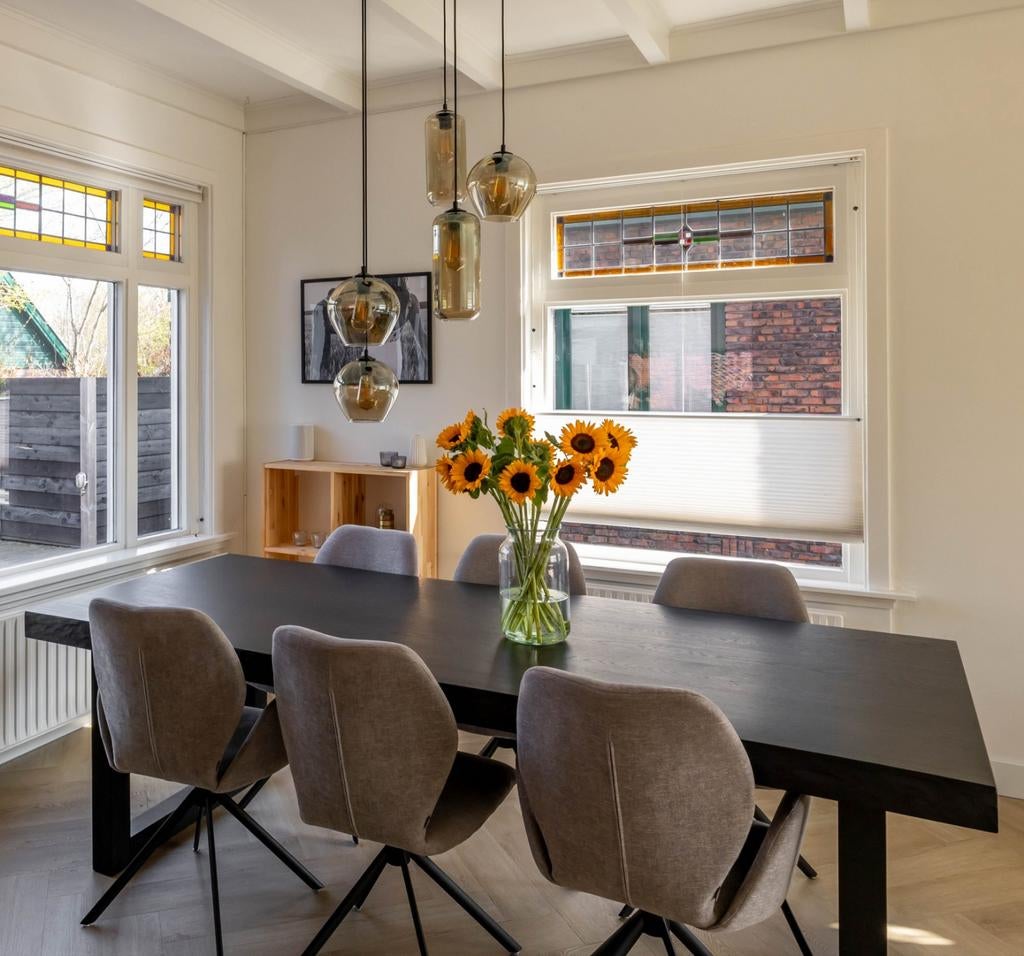 Grote eikenhouten eettafel Goossens, Huis en Inrichting, Tafels | Eettafels, Ophalen, Rechthoekig, 200 cm of meer, 100 tot 150 cm
