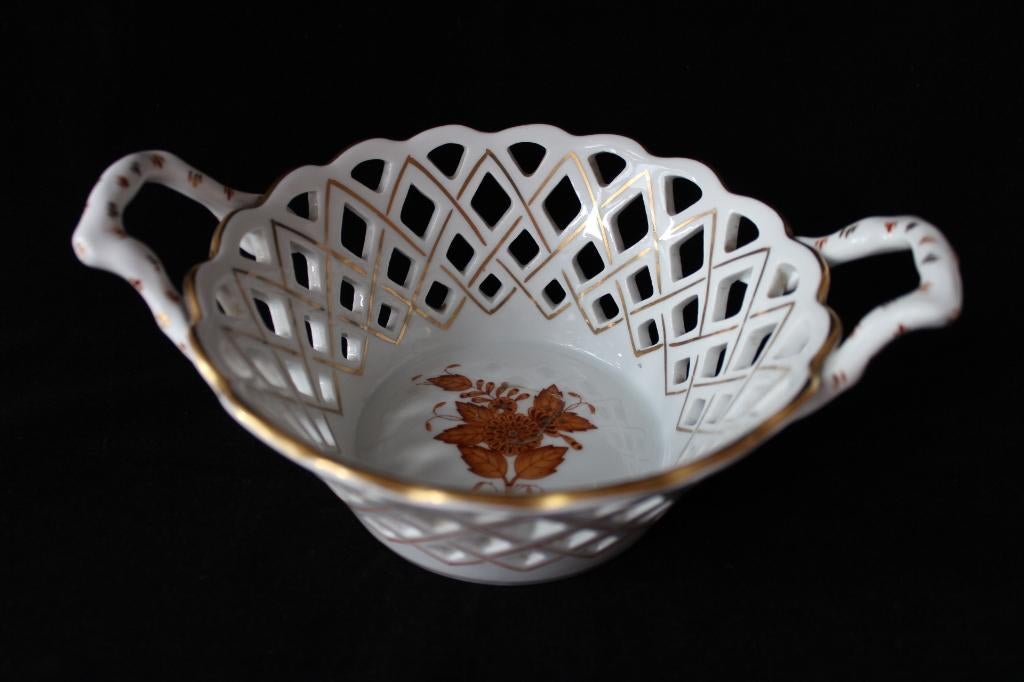 Vintage Herend Apponyii marron grote bonbon mandje, Antiek en Kunst, Ophalen of Verzenden