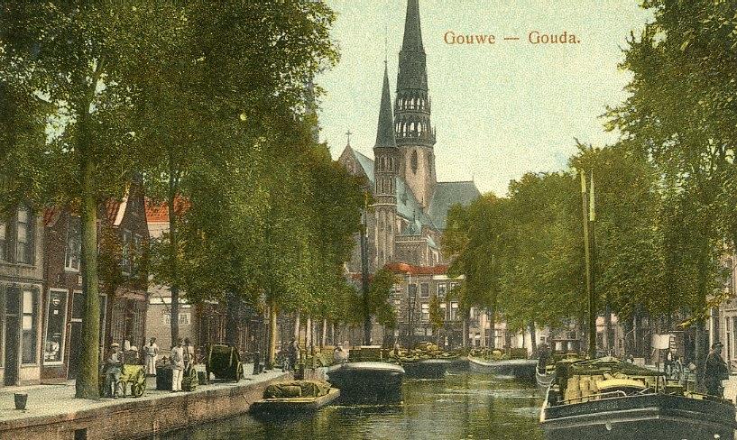 GOUDA – Gouwe met Gouwe- of Sint-Jozefkerk 1915 (DR011), Verzamelen, Ansichtkaarten | Nederland, Gelopen, Zuid-Holland, Voor 1920