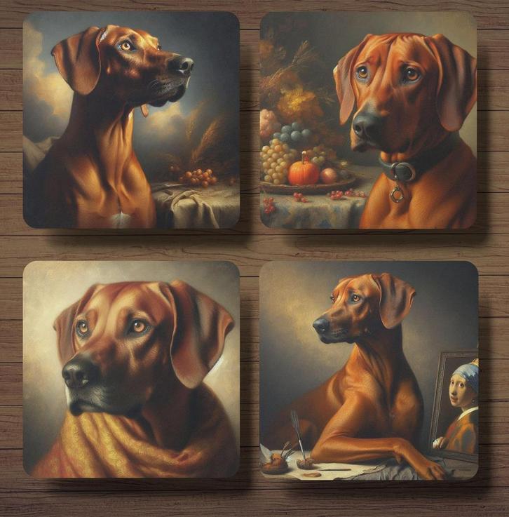 Ridgeback Rembrandt stijl onderzetters met houder, Huis en Inrichting, Woonaccessoires | Onderzetters, Nieuw, Glas of Kopje, Ophalen of Verzenden
