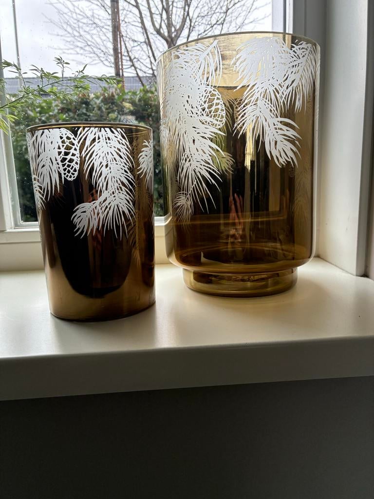 Vazen / windlichten met palmprint, Huis en Inrichting, Woonaccessoires | Vazen, Ophalen, Overige kleuren, Nieuw, Glas