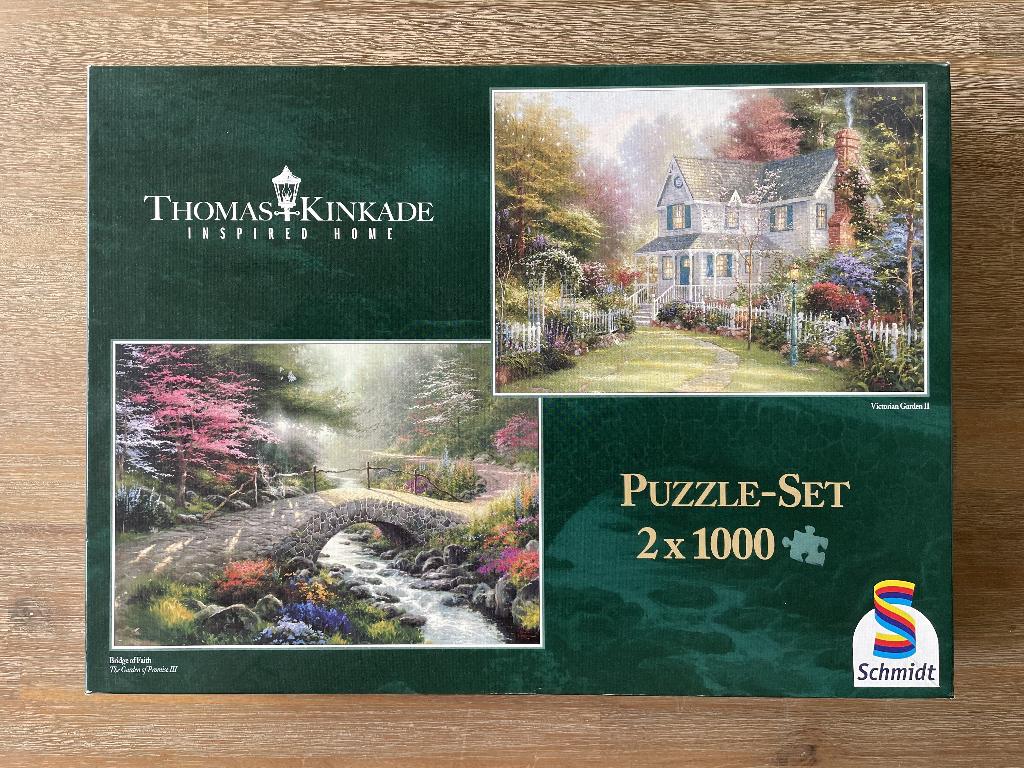 Puzzel Thomas Kincade inspired home - Schmidt 2x 1000, Ophalen of Verzenden, 500 t/m 1500 stukjes, Zo goed als nieuw, Legpuzzel