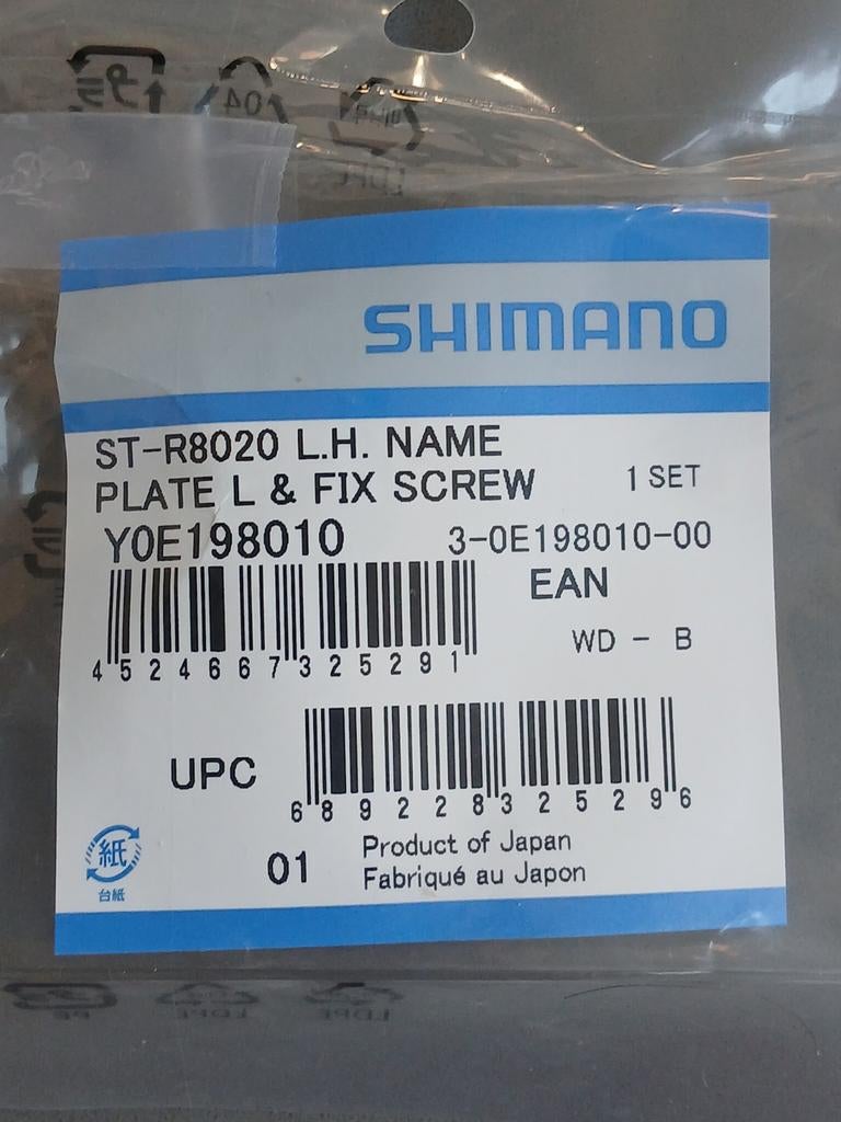 Naamplaatje Shimano Ultegra shifter ST-R8020, links, Ophalen of Verzenden, Nieuw, Shimano